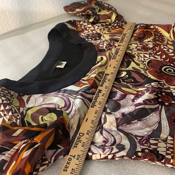 Vintage Y2K SINGLE Dress 100% Silk Satin Abstract Mixed Print Mini Dress size L - Picture 11 of 11